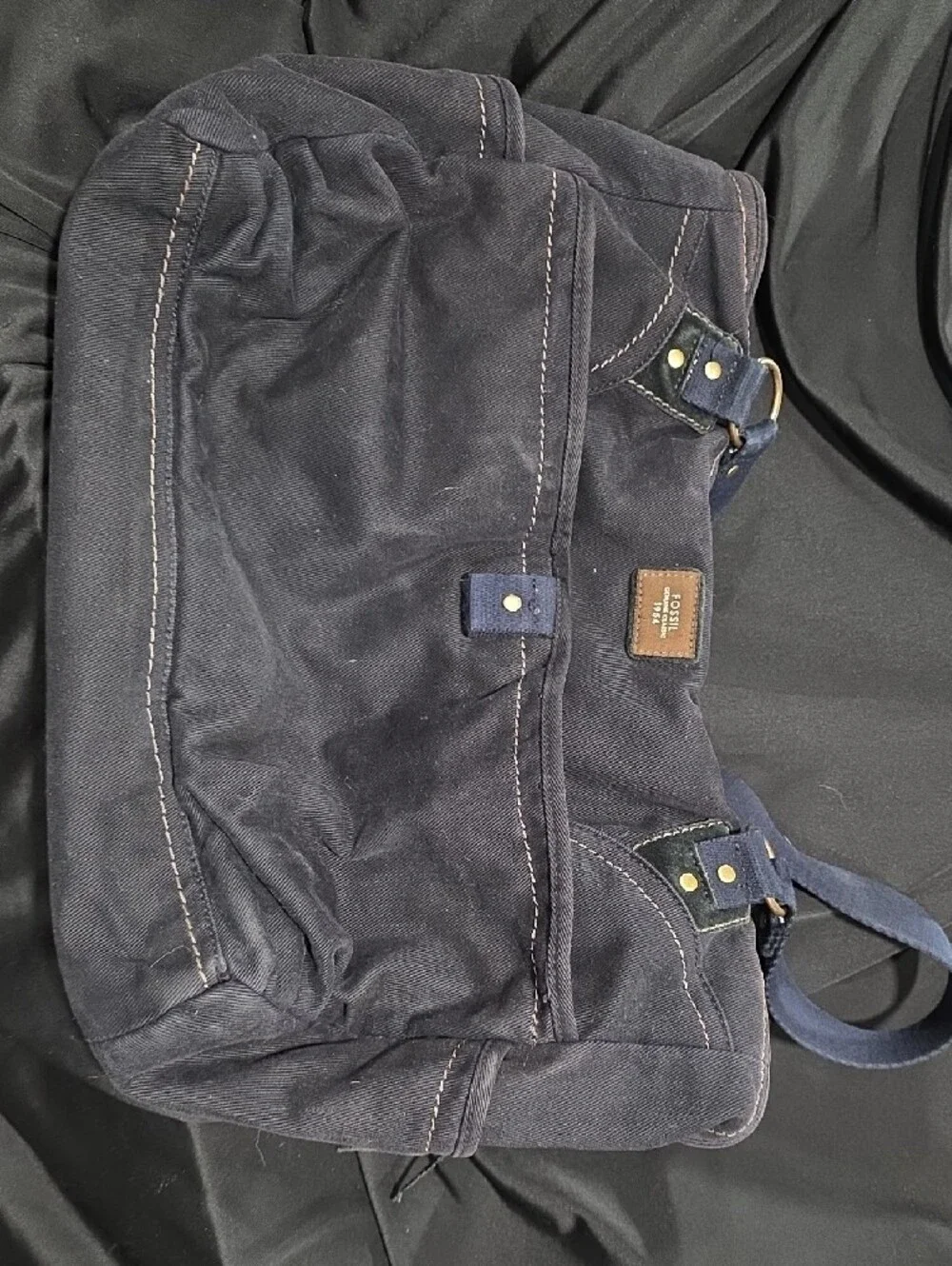 Fossil Black Canvas Hobo Bag with Gold Hardware